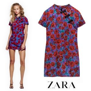 ZARA Women | Red & Purple | PRINTED FROG BUTTON DRESS